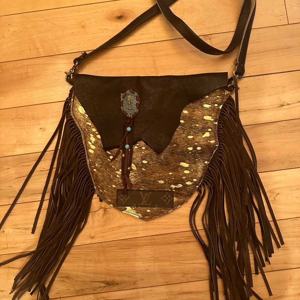 Revamped LV western fringe purse with fur and turquoise accents